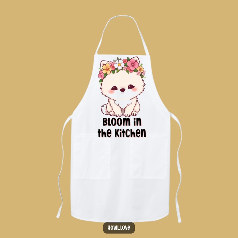 Funny Fluffy Wolf Flower Crown Apron - Whimsical Kitchen Wear for Gardeners