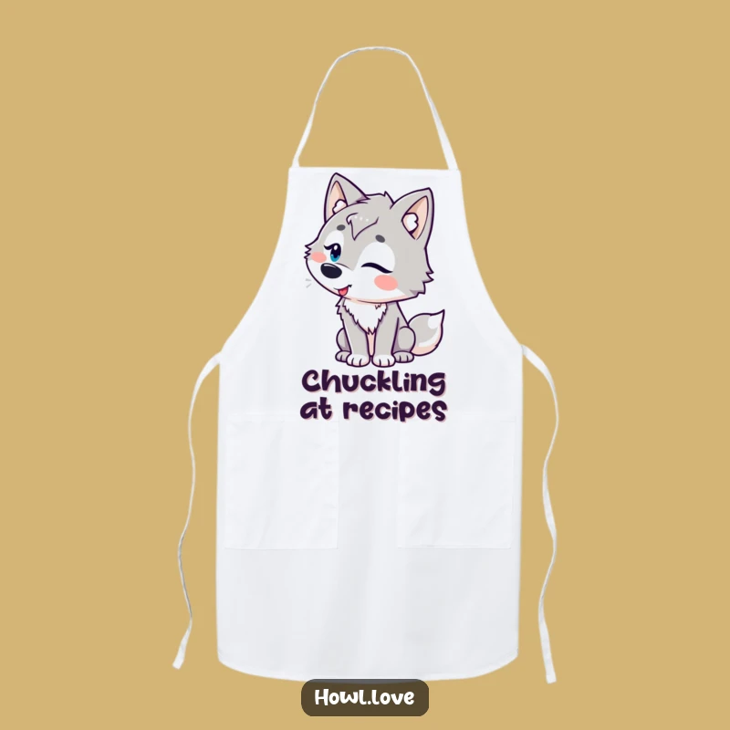 Funny Amused Wolf Apron for Kitchen Fun, a Hilarious Cooking Gift.