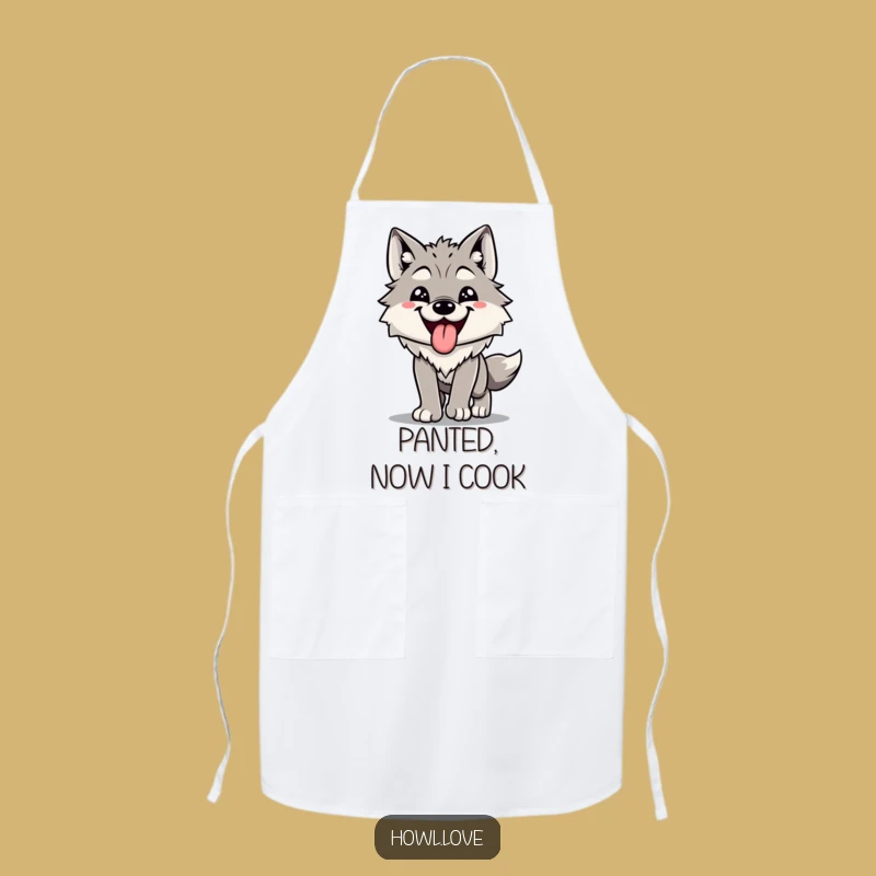 Funny Happy Wolf Panting Apron - Humorous Chef Wear for Foodies