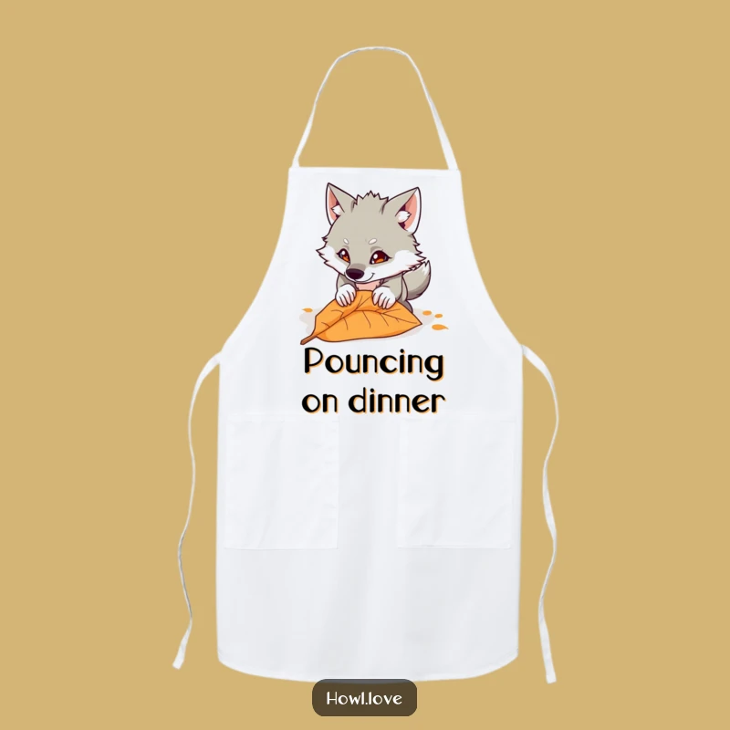 Funny Wolf Pouncing Leaf Apron - Whimsical Kitchen Wear for Chefs