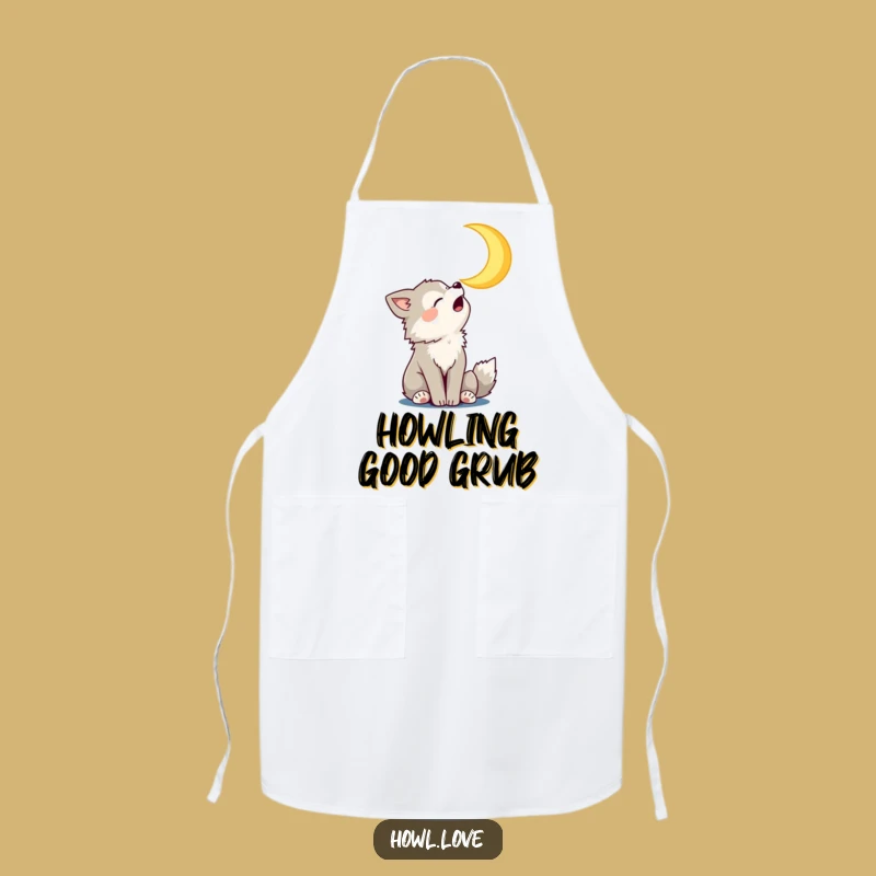 Funny Wolf Cub Moon Apron: Kitchen Howling Wear, a Hilarious Celestial Chef Gift