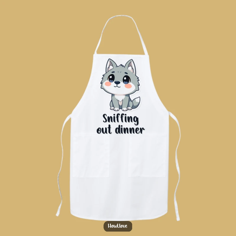Funny Curious Wolf Apron for Kitchen Fun, a Hilarious Cooking Gift.