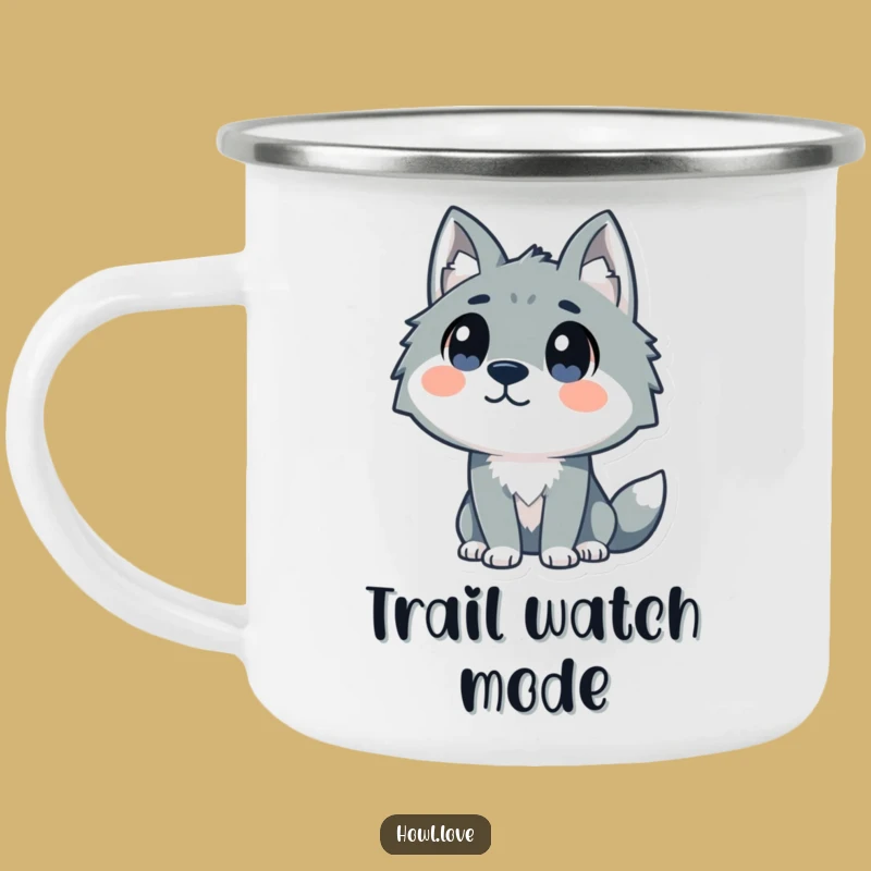 Funny Curious Wolf Camping Mug for Adventures, a Hilarious Outdoor Gift.