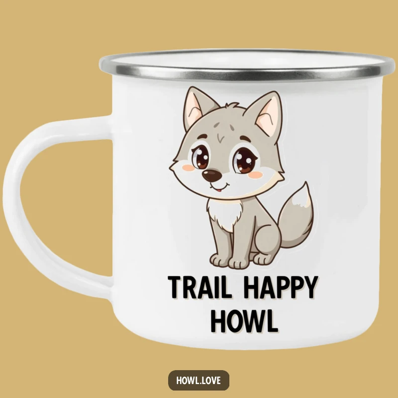 Funny Happy Wolf Camping Mug: Cheerful Outdoor Companion, Great Gift