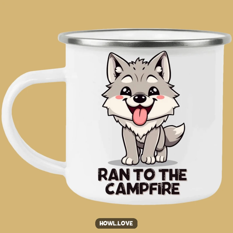 Funny Happy Wolf Panting Camping Mug - Outdoor Humor for Adventurers