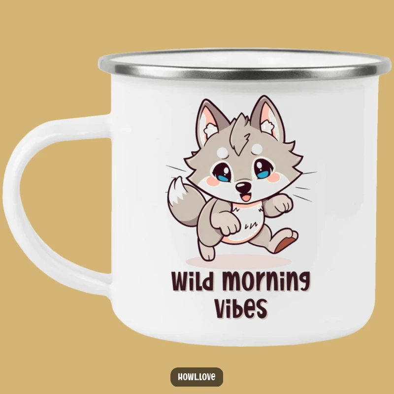 Funny Pouncing Wolf Camping Mug: Durable & Energetic Outdoor Gift