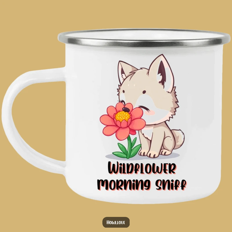 Funny Wolf Cub Flower Camping Mug: Outdoor Floral Drinkware, a Hilarious Nature Gift