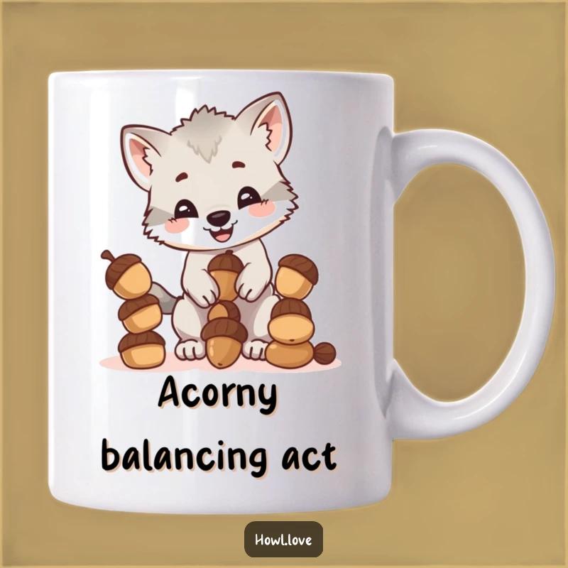 Funny Wolf Cub Acorn Balance Mug: The Perfect Funny Gift for Nature Lovers