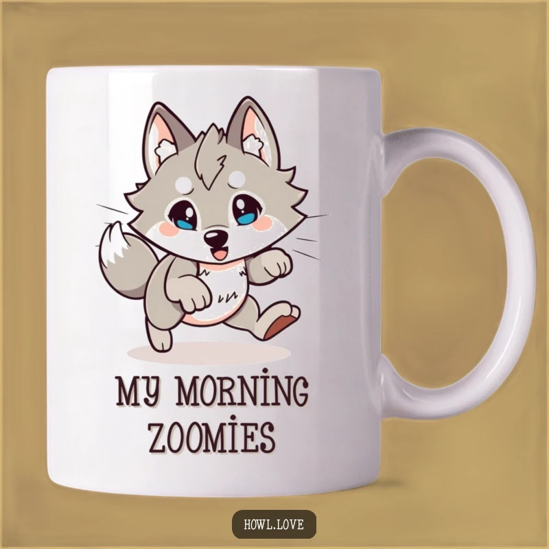 Funny Pouncing Wolf Mug: Energetic Animal Design, Perfect Gift for Wolf Lovers