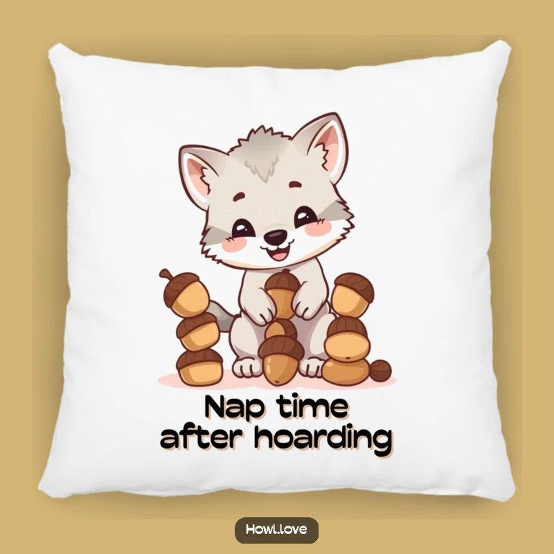Comforting Funny Wolf Cub Acorn Pillow: Cozy & Hilarious Home Decor