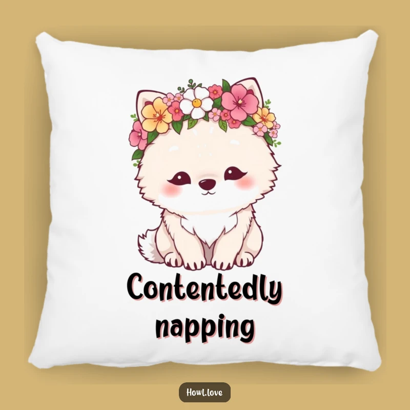 Funny Fluffy Wolf Flower Crown Pillow - Cozy Accent with Boho Charm