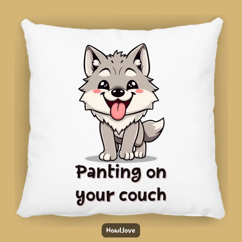 Funny Happy Wolf Panting Pillow - Cozy Accent with a Laugh