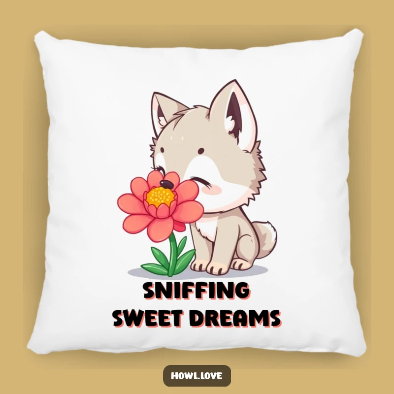 Funny Wolf Cub Flower Pillow: Cozy Floral Cushion, a Hilarious Nature Gift