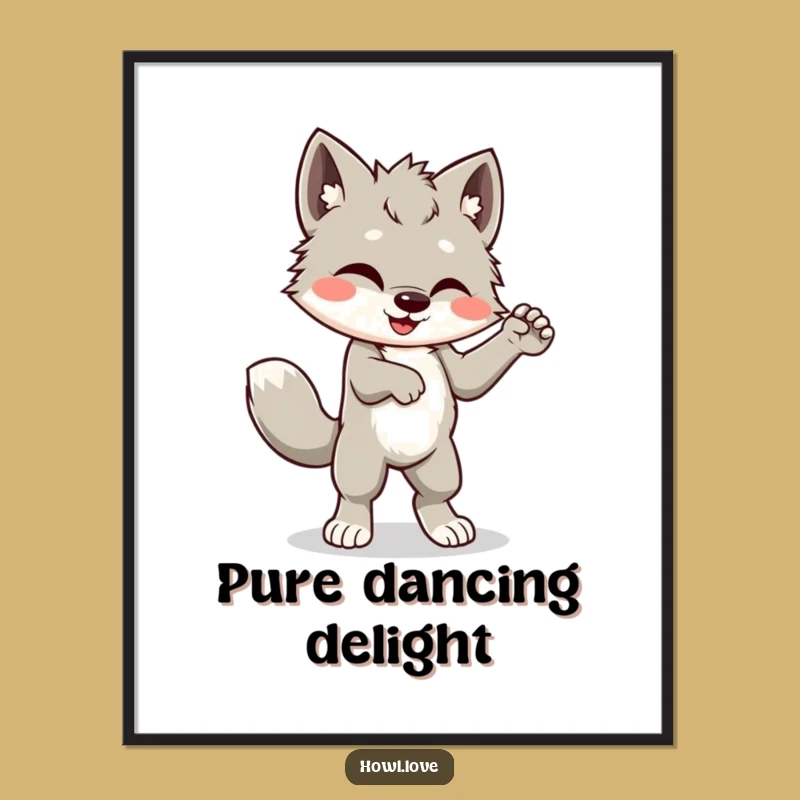 Funny Dancing Wolf Cub Digital Art: Instant Joyful Download