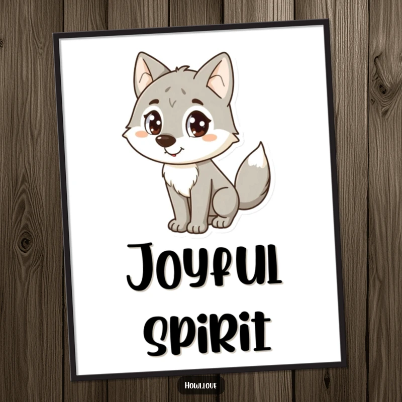 Funny Wolf Digital Art: A happy wolf with large dot eyes and a wagging tail, radiating pure joy and fun.