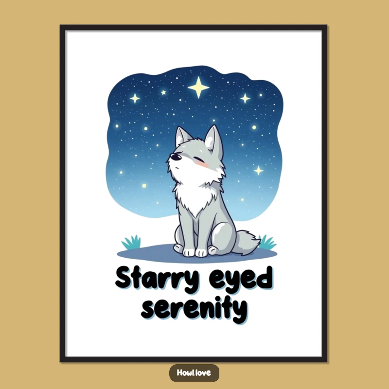 Funny Peaceful Wolf Starry Sky Digital Art - Printable Serenity