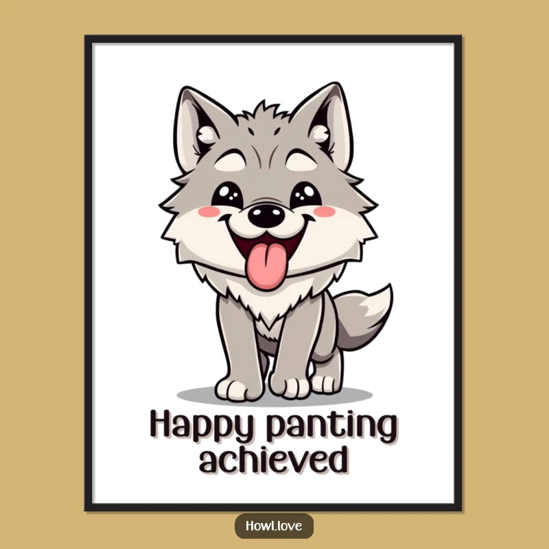 Funny Happy Wolf Panting Digital Art - Printable Humor for Walls