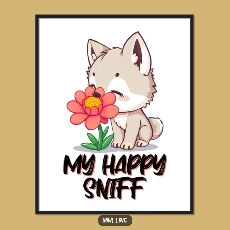Funny Wolf Cub Flower Digital Art: Printable Garden Decor, a Hilarious Gift