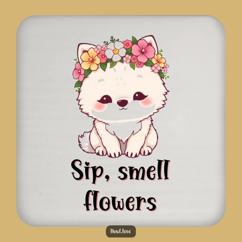 Funny Fluffy Wolf Flower Crown Coaster - Protect Surfaces with Boho Charm