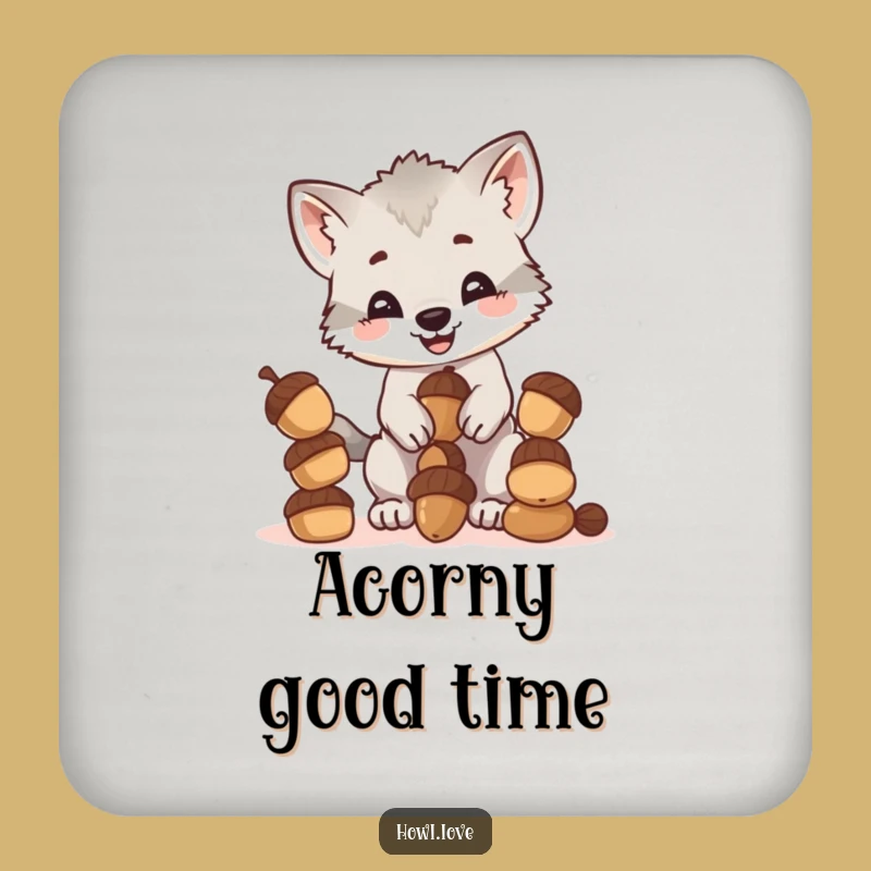 Funny Wolf Cub Acorn Drink Coaster Set: Protect Surfaces with Humor