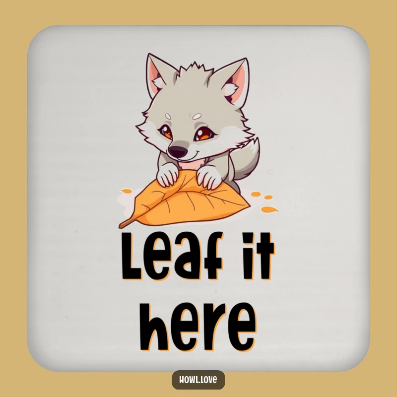 Funny Wolf Pouncing Leaf Coaster - Protect Surfaces with Humor