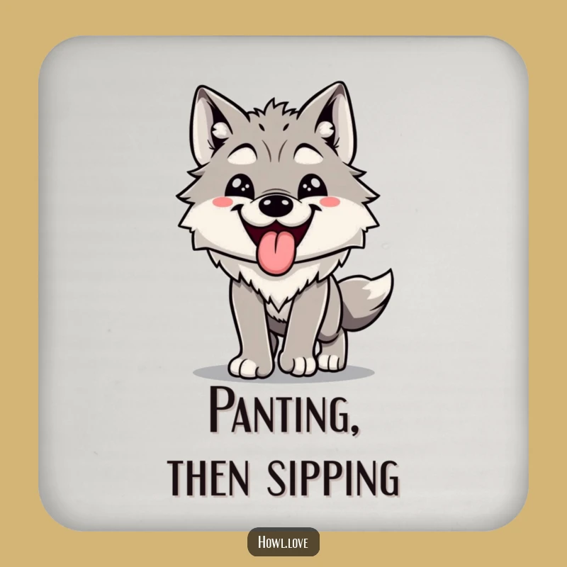 Funny Happy Wolf Panting Coaster - Protect Surfaces with Humor