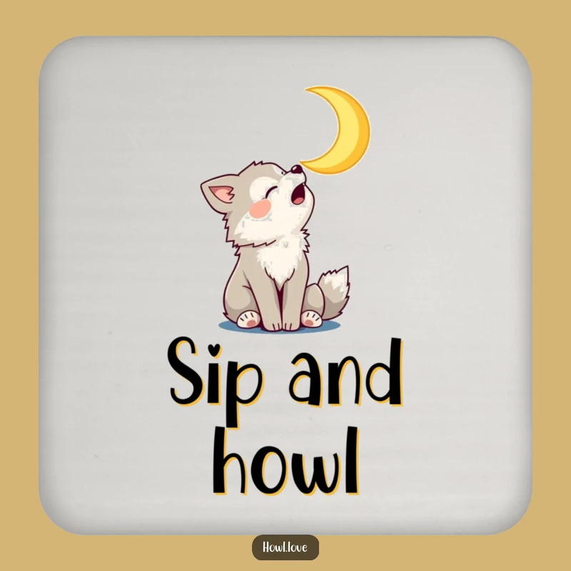 Funny Wolf Cub Moon Coaster Set: Celestial Protection, a Hilarious Night Gift