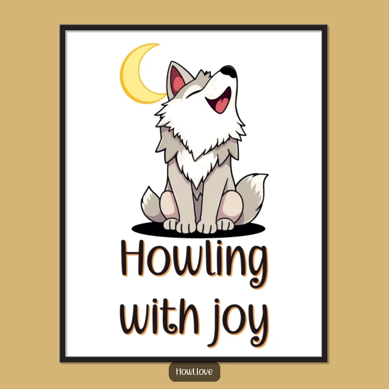 Funny Howling Wolf Poster, a Hilarious Decor for Moonlit Nights.