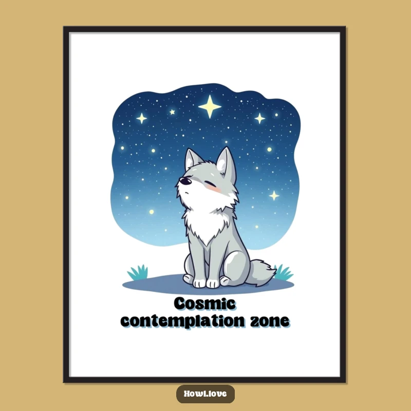 Funny Peaceful Wolf Starry Sky Poster - Tranquil Wall Art for Dreamers