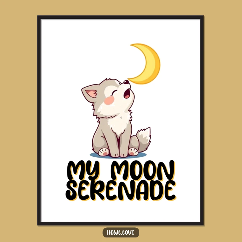 Funny Wolf Cub Moon Poster: Howling Wall Art, a Hilarious Celestial Decor Gift