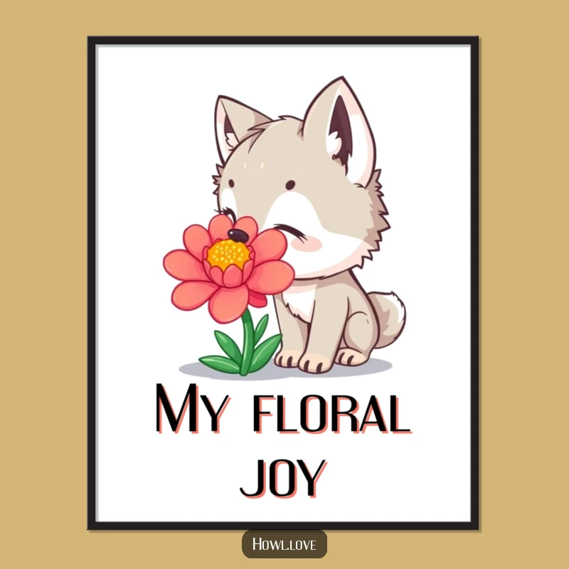 Funny Wolf Cub Flower Poster: Garden Wall Art, a Hilarious Nature Decor Gift