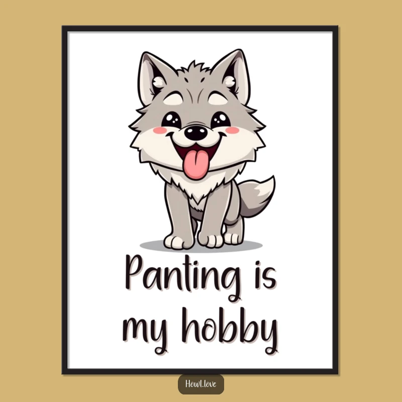 Funny Happy Wolf Panting Poster - Humorous Wall Art for Fitness Fans