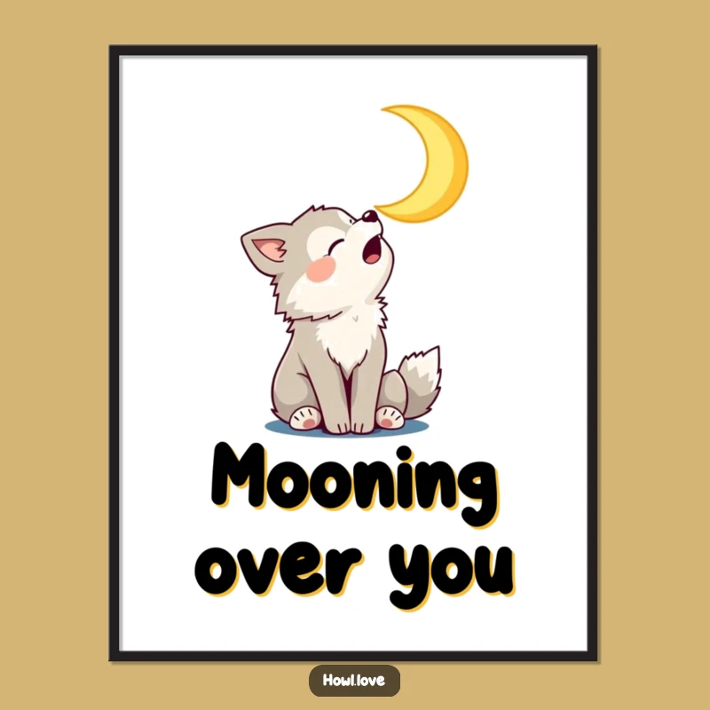 Free Printable Wall Art: Howling Wolf Cub & Moon, Playful Downloadable Decor