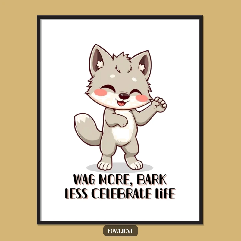 Funny Free Printable Wall Art: Silly Wolf Cub Dancing - Whimsical Downloadable Decor