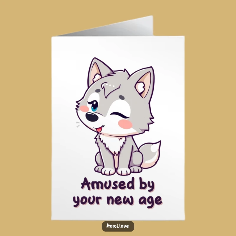 Funny Free Printable Birthday Card: Amused Wolf with Playful Curves for a Giggle-Worthy Celebration
