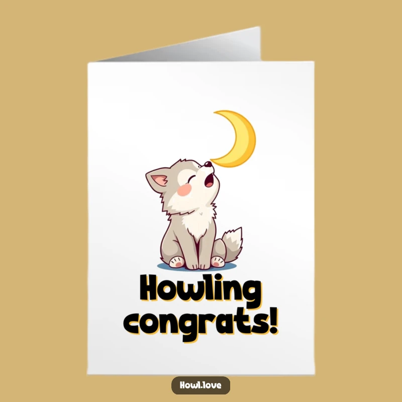 Free Printable Congrats Card: Wolf Cub Howling at Moon, Starry Downloadable for Success