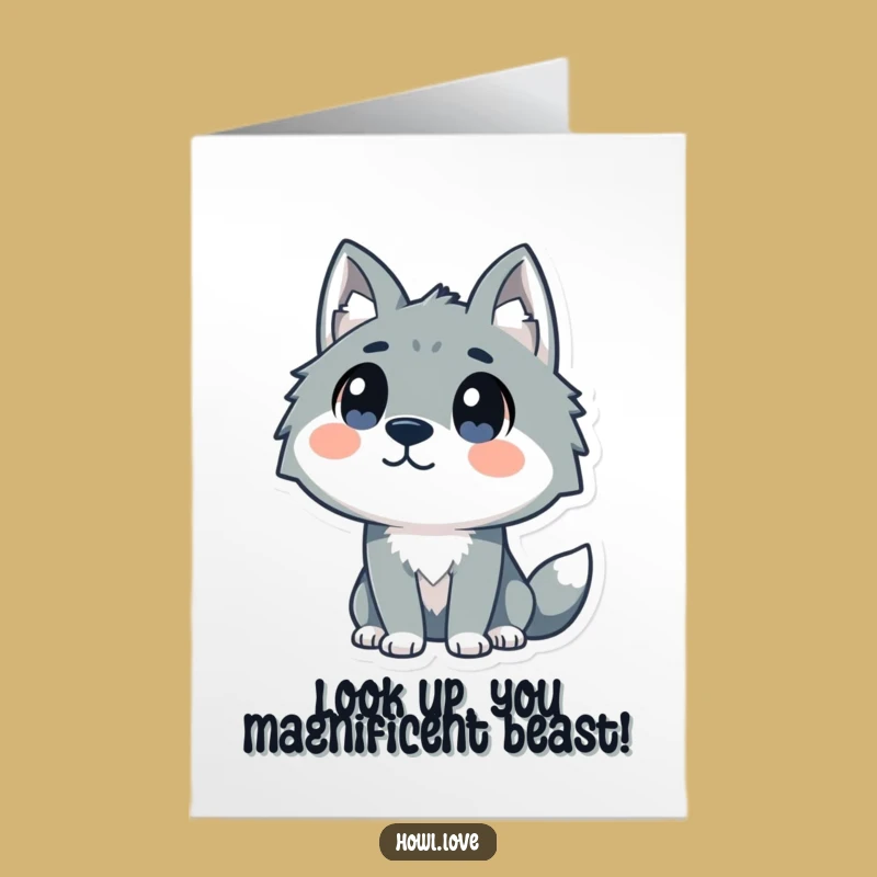 Funny Free Printable Congrats Card: Stylized Wolf with Dot Eyes for Quirky Celebrations