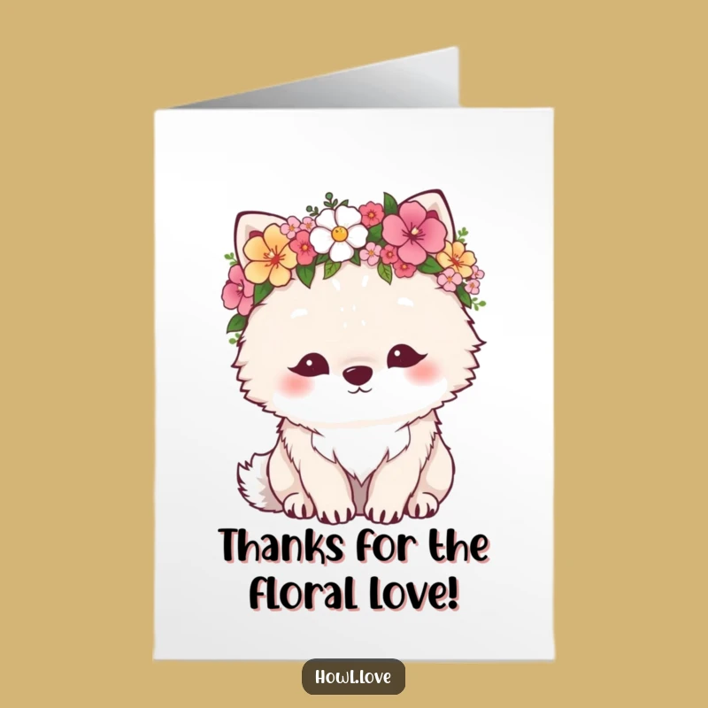 Free Printable Funny Thank You Card: Fluffy Wolf Flower Crown Downloadable Gratitude