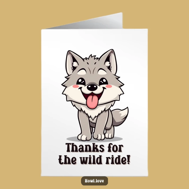 Free Printable Funny Thank You Card: Wolf Tongue Out Downloadable Gratitude Gift