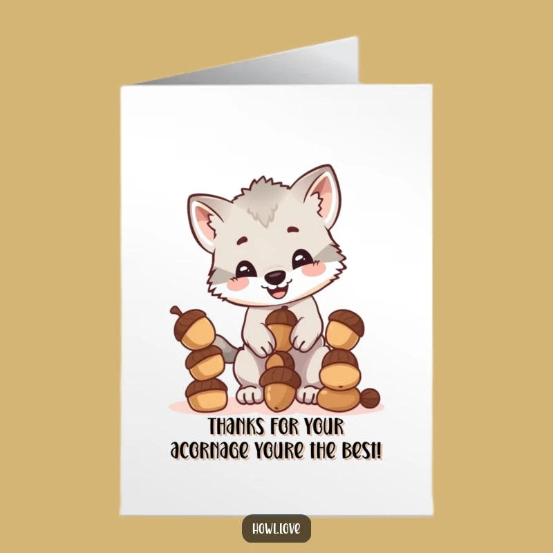 Free Printable Thank You Card: Hilarious Wolf Cub Acorn Balance - Thoughtful Downloadable Gift