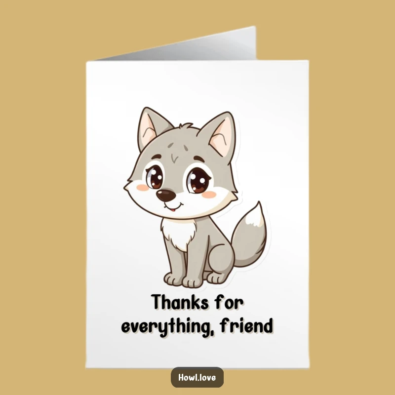 Free Printable Thank You Card: Happy Wolf Wagging Tail, Funny Downloadable Gratitude