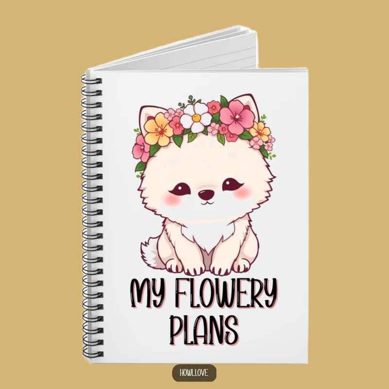 Funny Fluffy Wolf Flower Crown Notebook - Journaling Nature's Beauty