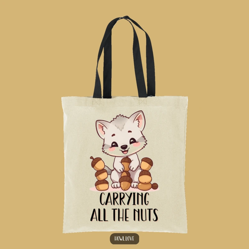 Funny Wolf Cub Acorn Tote Bag: Carry Your Laughs in Style