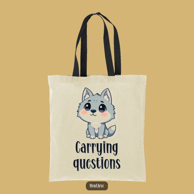 Funny Curious Wolf Tote Bag for Errands, a Hilarious Accessory Gift.